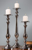 Traditional Style, Brass Pillar Candle Pair, 17 Inch Classic Candlestick, Nickel Finish