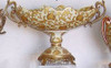 Ivory and Gold Lotus Scroll Arabesque with Gilded Brass Ormolu - Luxury Handmade Reproduction Chinese Porcelain - Statement 19 Inch Footed Flower Bowl | Centerpiece - Style B358