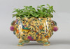 Yellow Floral Pattern, Luxury Hand Painted Porcelain, 10 Inch Tabletop Planter