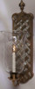 Mirror & Antique Brass Fleur de lis Finish Taper Candle & Hurricane Shade Wall Sconce