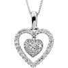 White Pave' Diamond & Gold Heart in Heart Dangle Pendant Necklace