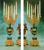 2021 Candelabra Pair, Handmade, Oversize, Gilt Brass & Green Marble - Handmade Reproduction of a 17th, 18th Century Dore Bronze Antique, 1601