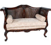 Fancy Mahogany Hardwood 58 Inch Accent - Settee - Canape - Damask Fabric Seat & Cane Back