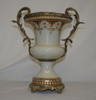 Neo Classical Ivory and Gold - Luxury Handmade Reproduction Chinese Porcelain and Gilt Brass Ormolu - 14 Inch Trophy Cup Mantel Vase - Style A857