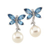 2021: White Freshwater Round Cultured Pearl & Gold Diamond - Topaz - Butterfly Dangle Earrings, 1075