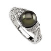 Black Freshwater - Near Round Cultured Pearl & Gold - Diamond Ring