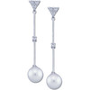 White Freshwater Round Cultured Pearl & Gold -  Diamond Dangle Earrings