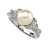 White Freshwater Round Cultured Pearl & Gold - Diamond Braid Ring