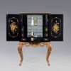 #A Chinoiserie Chinese Style Carved - 67 Inch Handcrafted Reproduction Bar Cabinet - Ebony Black - EBN and Gilt Luxurie Furniture Finish