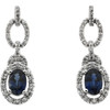 Oval Blue Sapphire - White Diamond & Gold Dangle Earrings