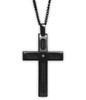 Steelworks | Young Mens Black Ion Stainless Steel | White Diamond Cross Pendant | 22 Inch Neck Chain