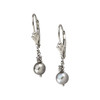 Gray | Grey Freshwater Round Cultured Pearl & Gold Leverback Dangle Earrings