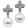 Paspaley Fine Round 12 millimeter South Sea Cultured Pearl Dangle Diamond Fleur De Lis Ear Rings 18k