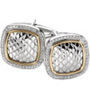 Sterling Silver & Gold Snake Skin Embossed Yurman Style Diamond Cuff Links