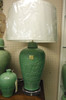 Lyvrich Fine Handcrafted Peerless Porcelain - Round, Potiche Leaf Jar Lamp - Celadon Large Crackle - 35t X 21w X 21d