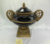 Lyvrich Handmade d'oro Ormolu Conspicuous Porcelain Potiche Jar, Mantel Urn, Obsidian Black 16.5t X 17w X 14d