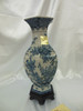 Lyvrich Fine Handcrafted Porcelain - Hexagon Mantel Vase - Toile Blue Floral and Crackle Antique White - 15.5t X 7.5w X 6d