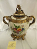 Lyvrich Elegant Handcrafted d'oro Ormolu, Superb Porcelain Centerpiece - Covered Jar, Mantel Urn, Seasonal Summer Fruit 14t X 13w X 9d