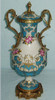 Les Fleurs Roses et Bleu Doux - Fine French Luxury Hand Painted Reproduction Sevres Porcelain and Gilt Bronze Ormolu - 14 Inch Mantel Jar