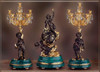 2021 Antique Style French Louis Crystal and Malachite, d'Oro Ormolu Garniture - Mantel, Table Clock, Nine Light Candelabra Set - 24k Gold, Polychrome Patina, Handmade Reproduction of a 17th, 18th Century Dore Bronze Antique, 6271