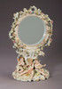 Meissen Style, Romantic Porcelain Looking Glass, Vanity Pedestal Mirror, Flower, Musical Putti and Gold, German Rococo Blumen, Musik Putten und Gold, 18"t X 11"w X 8"d, 6285