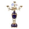 Lyvrich d'Elegance, Porcelain and Gilded Dior Ormolu | Solid Blue, Cobalt?, Navy? Candle Holder | Decorated with Flowers | Beautiful Candelabrum | 23.64t X 12.14w X 6.11d, 6397