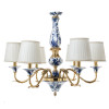 Lyvrich Objet d'Art | Handmade, 6 Light, Breakfast | Dining Chandelier, | Blue and White Flora with Soft Gold, | Bone China with Gilded Dior Ormolu Trim, | 25.41"t X 28.17"w X 28.17"d | 6478