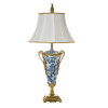 Lyvrich Objet d'Art | Handmade Tabletop Lamp | Blue on Pale Blue Birdcage Theme, | Porcelain with Gilded Dior Ormolu Trim, | 26"t X 11.23"w X 7.75"d | 6487