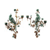 Lyvrich Objet d'Art | Handmade Candle Holder Set, Wall Bracket Sconce Pair | Parrots, Branches, Flowers, | Porcelain with Gilded Dior Ormolu Trim, | 18.50"t X 13.25"w X 7.08"d and 17.32"t X 14.50"w X 5.50"d | 6521