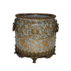 Lyvrich Objet d'Art | Handmade Flower Pot, Statement Planter Centerpiece | Crackle Lotus Scroll Arabesque, | Porcelain with Gilded Dior Ormolu Trim, | 10"t X 11"w X 11"d | 6533