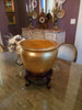 Porcelain Fish Bowl | Fishbowl size 12, Fret Wood Stand | Cache Pot, | Planter, | Flower Pot | Polished Gold Leaf Effect | 9tX12dia. | 6598