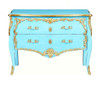 Luxe Life Louis XV - 47 Inch Handcrafted Rococo Reproduction Bombe Chest- Painted Turquoise Finish with Gilt Bronze Ormolu Mounts