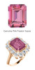 10 x 8 Emerald Shape Mined 10 x 8 Pink Passion Topaz and Benzgem by GuyDesign® 01.40 Carats of Round Diamond Simulants, Diana Princess of Wales Ring, 14k Rose Gold, 6861
