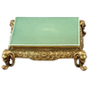 High End Indian Elephant Motif Plateau - Luxury Hand Painted Porcelain and Gilt Bronze Ormolu - 6.75 Inch Celadon Round Display Stand