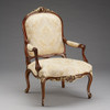 The Queen of Versailles Marie Leszezynska - Louis XV French Rococo Period - 40 Inch Handcrafted Reproduction Salon Arm Chair | Fauteuil - Damask Upholstery - Wood Tone and Gilt Luxurie Furniture Finish