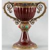Solid Oxblood Red Jeweled Pattern - Luxury Hand Painted Porcelain and Gilt Bronze Ormolu - 11 Inch Statement Centerpiece Bowl