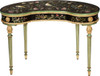 Luxe Life Louis XVI Style, Neo Classical - Hand Painted Kidney Shaped Bureau Plat Writing Desk - Floral Design with Gilt Accents 30t x 46w x 23d