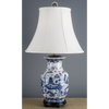 Blue and White Pagoda Porcelain Lamp with Silk Shade