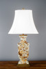 Golden Flowers on White Crackle Porcelain Lamp with Silk Shade 33"