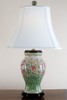 White Crackle with Blue, Pink, and Yellow Porcelain Lamp with Silk Shade 30"