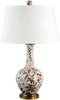 White Crackle with Gold, Brown, and Rust Porcelain Lamp with Silk Shade 29"