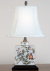 White Crackle with Gold, Brown, and Rust Porcelain Lamp with Silk Shade 17"