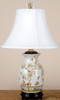White Crackle, Brown, Tan, and Rust Porcelain Lamp with Silk Shade 21.5"