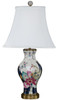 2022:8657 White Crackle with Bright Pink and Dark Blue Porcelain Lamp with Silk Shade 31", 8657