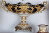 Ebony Black and Gold Acanthus - Luxury Handmade and Painted Reproduction Chinese Porcelain and Gilt Bronze Ormolu - 19 Inch Footed Flower Bowl, Centerpiece - Style B358