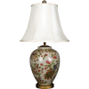 Porcelain Lamp with Shantung Silk Shade - Luxurious Handmade Porcelain Bronze Base - 29.5t x 17d