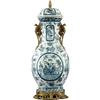 Oriental Blue and White Pattern - Luxury Hand Painted Porcelain and Gilt Bronze Ormolu - 28 Inch Covered Jar
