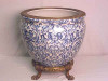 Blue and White Emblem Pattern - Luxury Hand Painted Porcelain and Gilt Bronze Ormolu - 14 Inch Fish Bowl | Fishbowl Planter