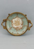 2022:1598 Celadon Serenity Pattern - Luxury Hand Painted Porcelain and Gilt Bronze Ormolu - 6 Inch Coaster - Set of Two