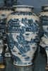 Indigo Blue and White Pagoda - Luxury Handmade and Painted Reproduction Chinese Porcelain - 12 Inch Table Top Vase, Jardiniere - Style 807